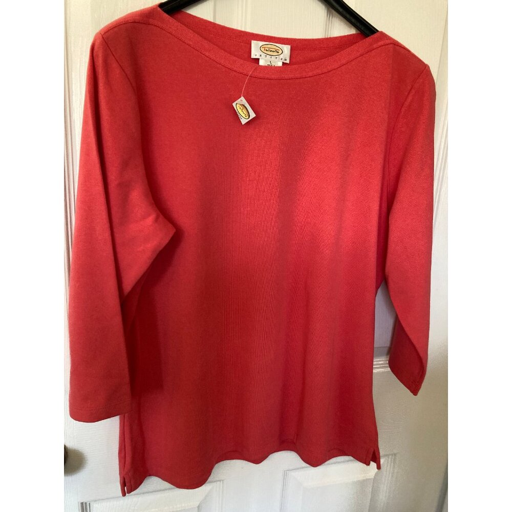 Talbots Vintage Pink Blouse Pullover Top Boat neck 3/4 Sleeves Petite L PL